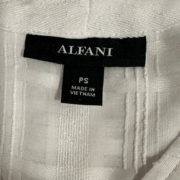 Alfani Petite Sheer White Blouse PS | V-Neck Check Texture Lightweight - Picture 8 of 11